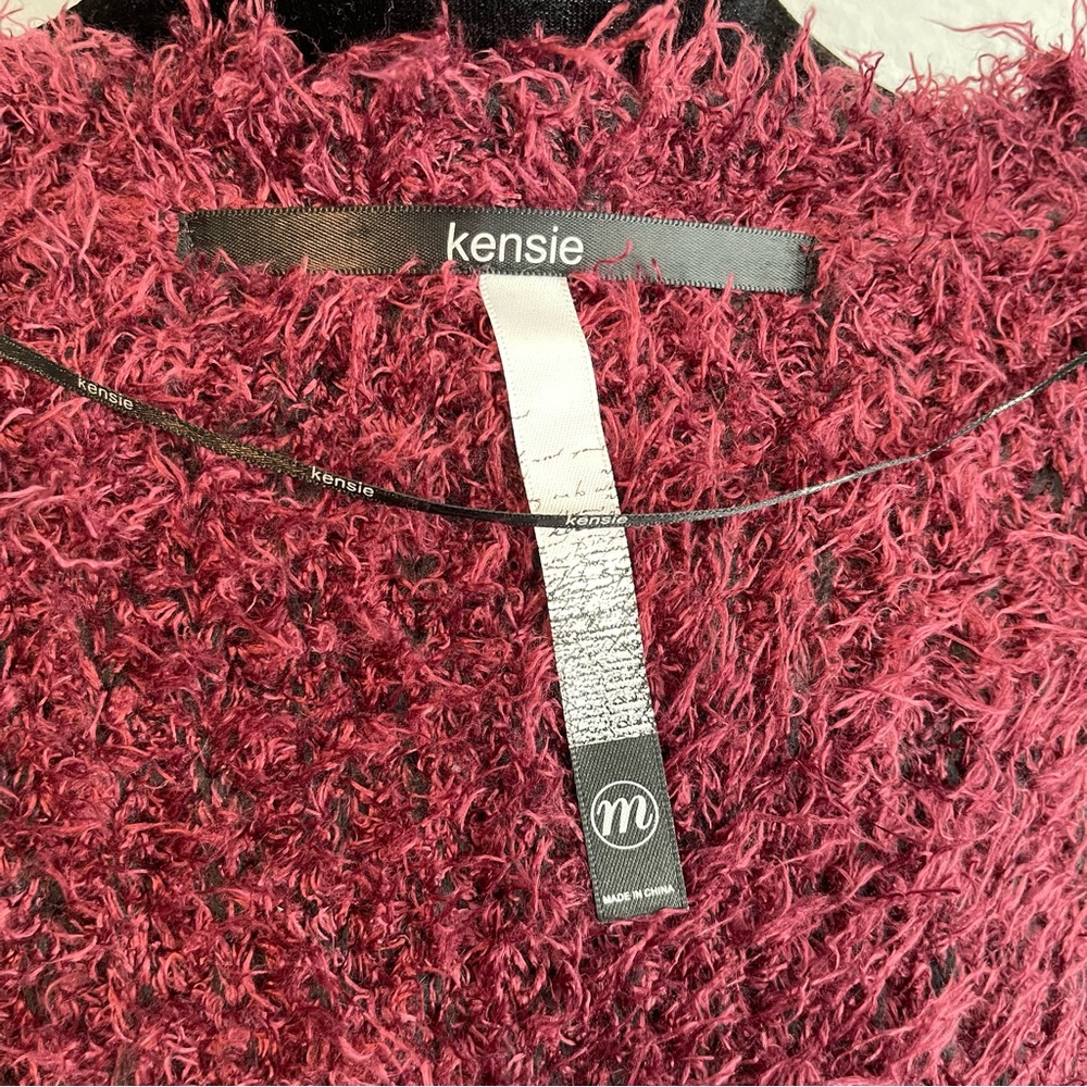Kensie Soft Cozy Burgundy Open Front Eyelash Cardigan Sweater Women's Size Med. - Picture 7 of 8
